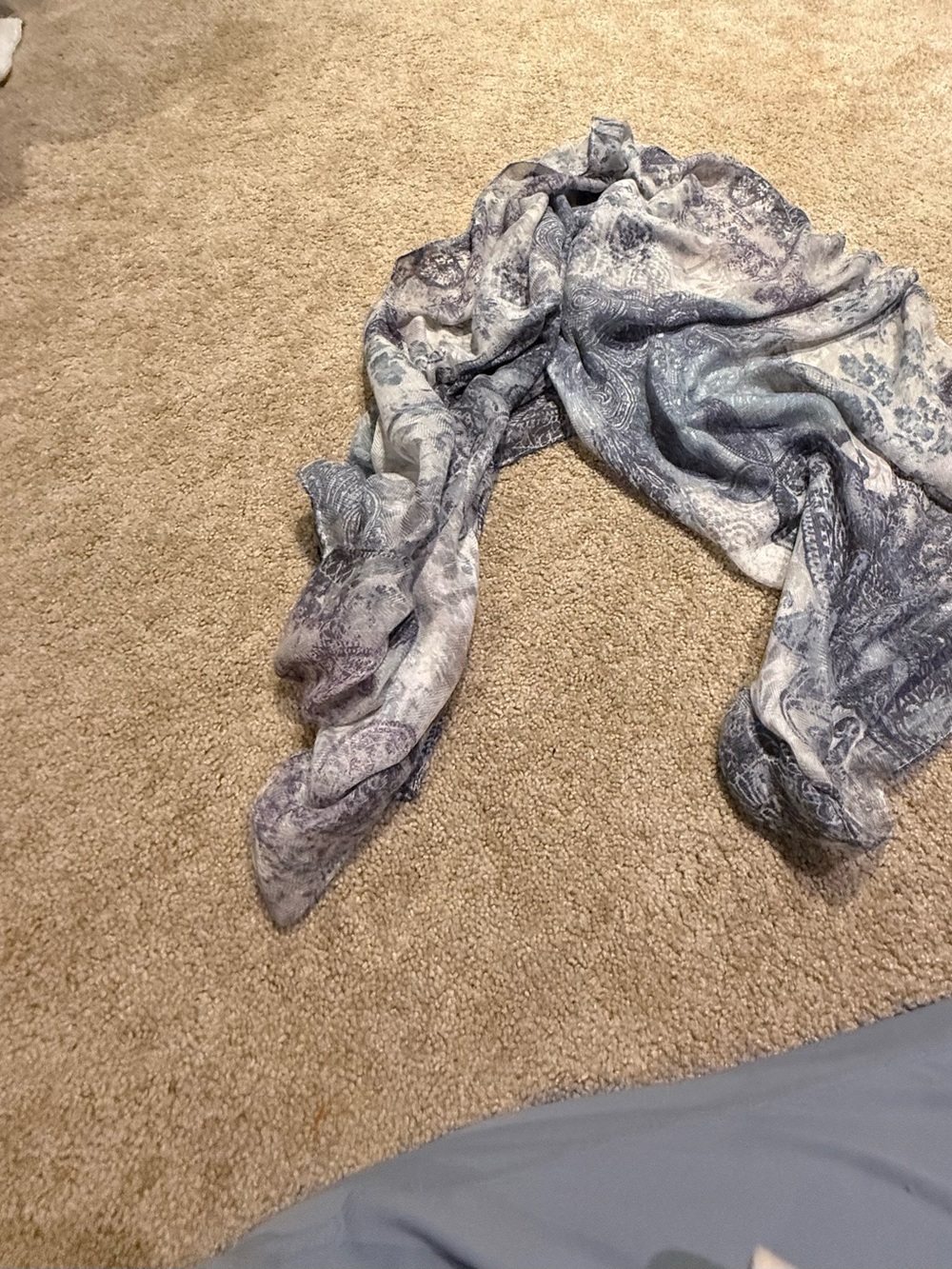 Vintage Boho Blue & Grey Paisley Print Oblong Scarf Wrap